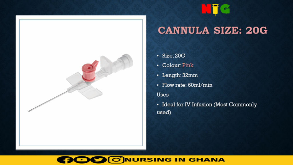 iv cannula size 20G