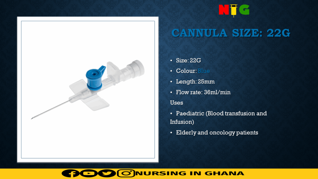 iv cannula size 22G